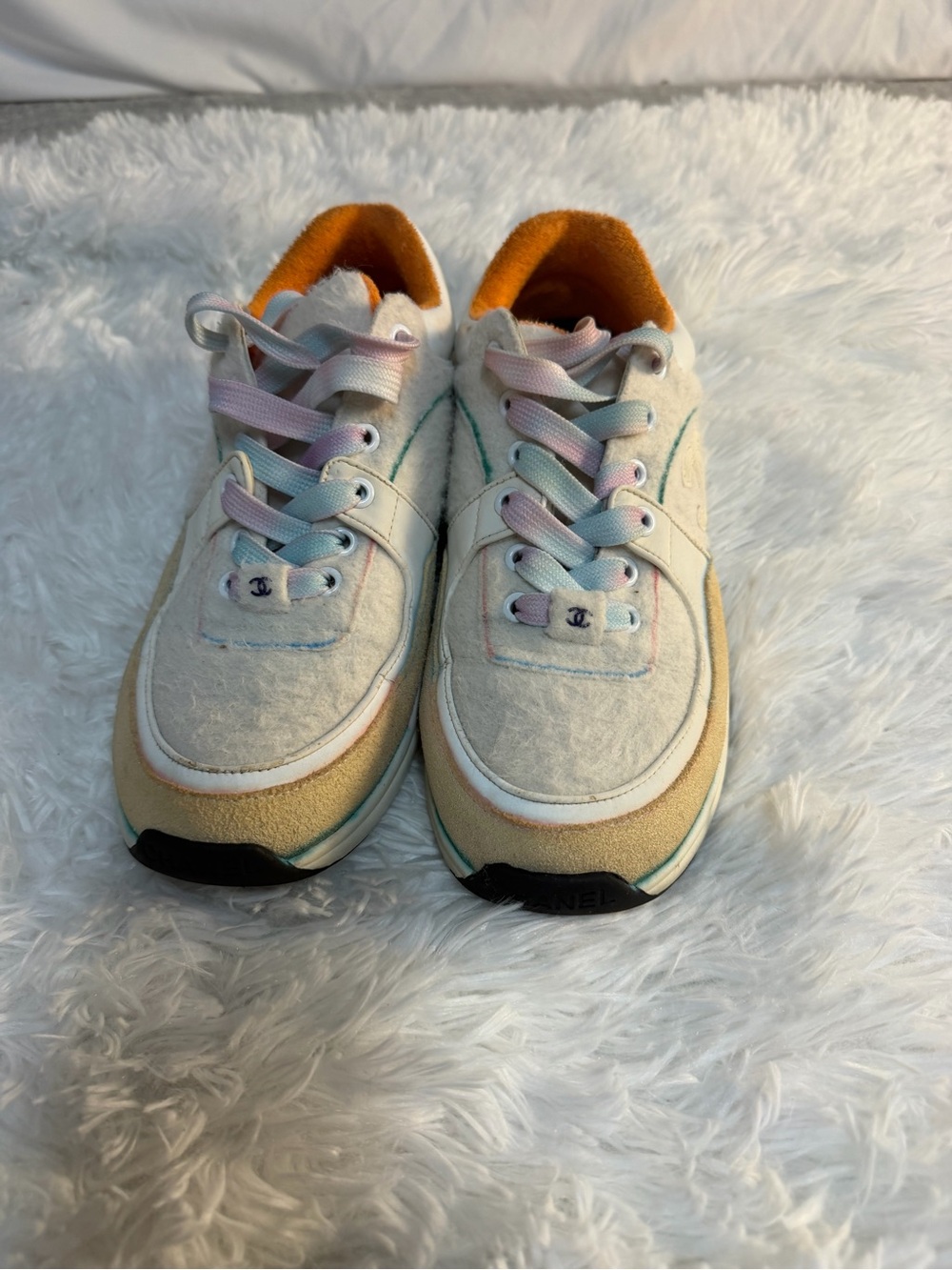 Chanel pastel fuzzy sneakers ✨ wool terry cloth chunky trainer shoes EU 41”